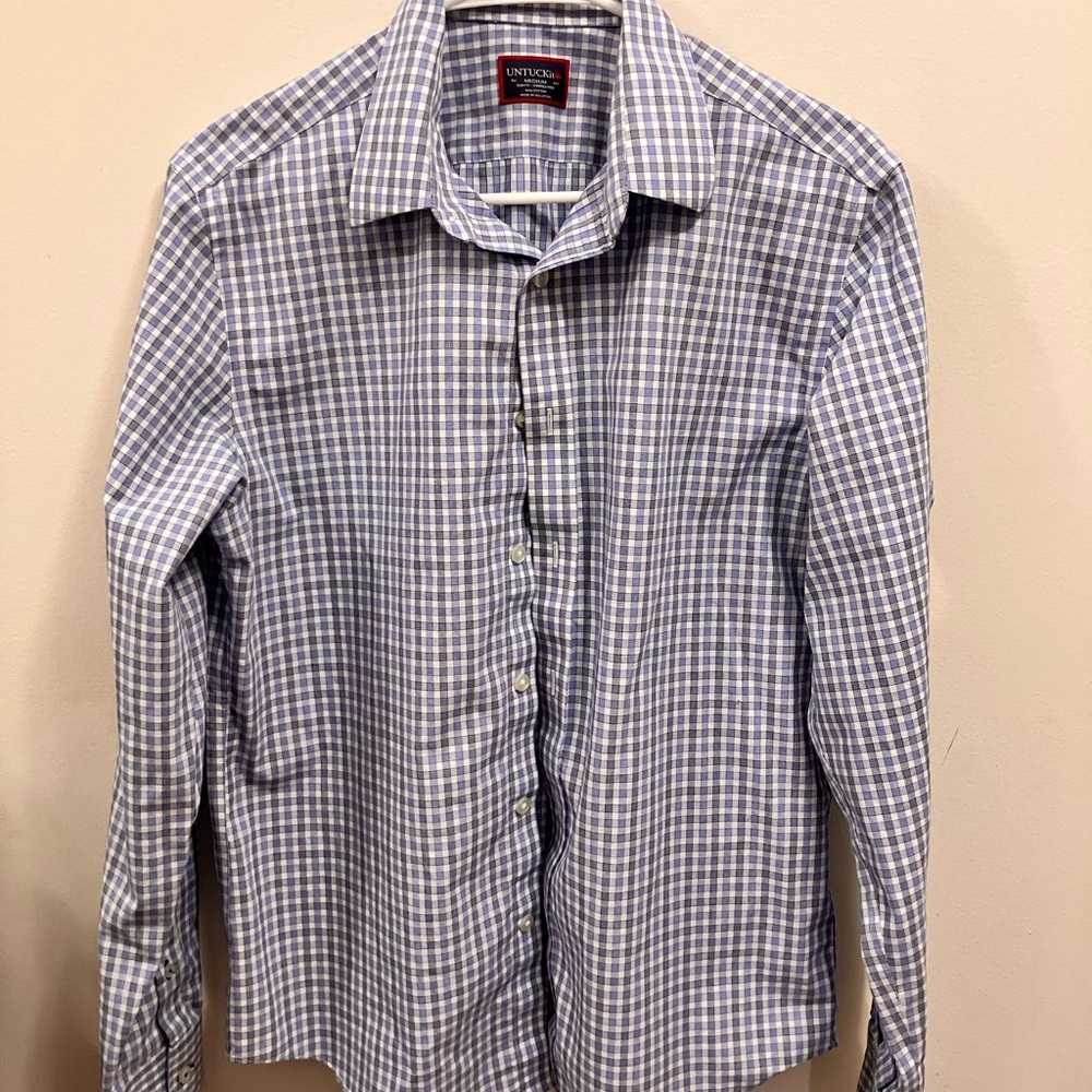 Untuckit Men's Blue Checkered Cotton Shirt SZ M